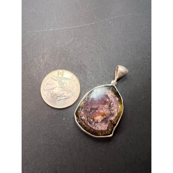 NEW Watermelon tourmaline sterling silver pendant 8.16 grams - Picture 2 of 11